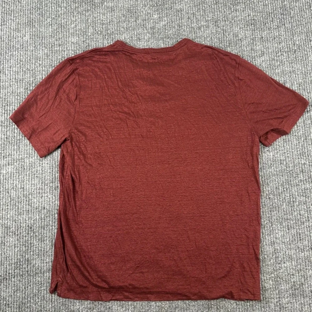 Banana Republic Henley Shirt Mens Large Burgundy Short Sleeve 100% Linen Button